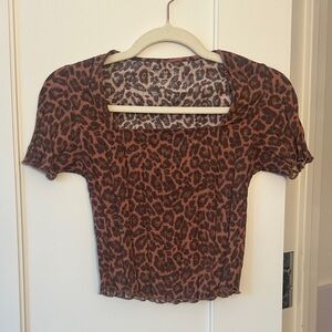 American Eagle Leopard Print Crop Top in Brown XS
